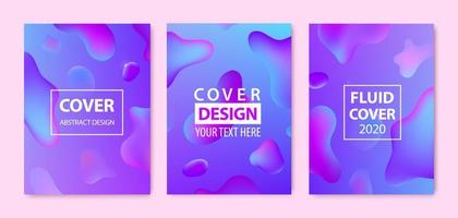 conjunto vectorial de plantillas creativas fluidas abstractas, tarjetas, conjunto de cubiertas de color. diseño geométrico, líquidos, formas. diseño pastel y neón, forma gráfica fluida geométrica, fondo vector