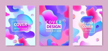 Vector set of abstract fluid creative templates, cards, color covers set. Geometric design, liquids, shapes. Pastel and neon design, geometric fluid graphic shape, background