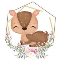 Adorable baby deer in watercolor illustration vector