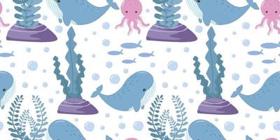 adorable sea animals seamless pattern