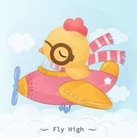 Cute little chicken flying like a pilot vector