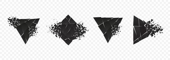 Shape explosion broken and shattered flat style design vector illustration set isolated on transparent background.