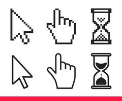 Pointer hand, arrow and hourglass loading clock mouse cursors vector