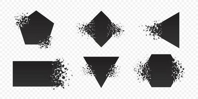 Shape explosion broken and shattered flat style design vector illustration set isolated on transparent background.