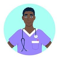 Doctor avatar character standing in the circle flat style design vector illustration