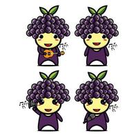 Set collection of cute grape mascot design character. Isolated on a white background. Cute character mascot logo idea bundle concept vector