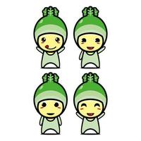 Set collection of cute cabbage mascot design. Isolated on a white background. Cute character mascot logo idea bundle concept vector