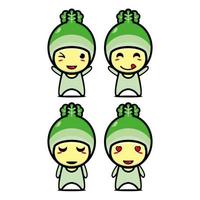 Set collection of cute cabbage mascot design. Isolated on a white background. Cute character mascot logo idea bundle concept vector