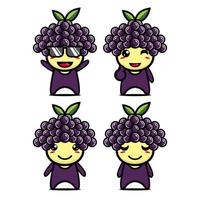 Set collection of cute grape mascot design character. Isolated on a white background. Cute character mascot logo idea bundle concept vector