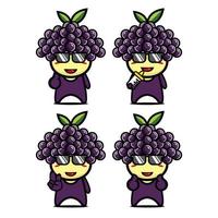 Set collection of cute grape mascot design character. Isolated on a white background. Cute character mascot logo idea bundle concept vector