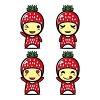 Set collection of cute strawberry mascot design character. Isolated on a white background. Cute character mascot logo idea bundle concept vector