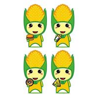 Set collection of cute corn mascot design. Isolated on a white background. Cute character mascot logo idea bundle concept vector