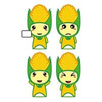 Set collection of cute corn mascot design. Isolated on a white background. Cute character mascot logo idea bundle concept vector