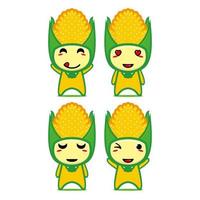 Set collection of cute corn mascot design. Isolated on a white background. Cute character mascot logo idea bundle concept vector