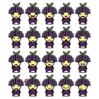 Set collection of cute grape mascot design character. Isolated on a white background. Cute character mascot logo idea bundle concept vector