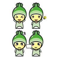 Set collection of cute cabbage mascot design. Isolated on a white background. Cute character mascot logo idea bundle concept vector