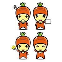 Set collection of cute carrot mascot design character. Isolated on a white background. Cute character mascot logo idea bundle concept vector