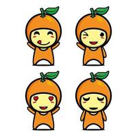 Set collection of cute orange mascot design character. Isolated on a white background. Cute character mascot logo idea bundle concept vector