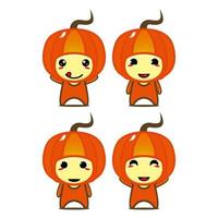 Set collection of cute pumpkin mascot design character. Isolated on a white background. Cute character mascot logo idea bundle concept vector