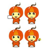 Set collection of cute pumpkin mascot design character. Isolated on a white background. Cute character mascot logo idea bundle concept vector