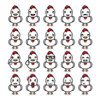 Set collection of cute chicken mascot design character. Isolated on a white background. Cute character mascot logo idea bundle concept vector