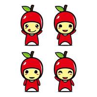 Set collection of cute apple mascot design character. Isolated on a white background. Cute character mascot logo idea bundle concept vector