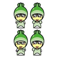 Set collection of cute cabbage mascot design. Isolated on a white background. Cute character mascot logo idea bundle concept vector