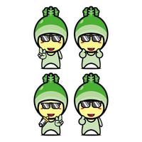 Set collection of cute cabbage mascot design. Isolated on a white background. Cute character mascot logo idea bundle concept vector