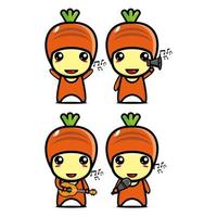 Set collection of cute carrot mascot design character. Isolated on a white background. Cute character mascot logo idea bundle concept vector