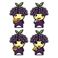 Set collection of cute grape mascot design character. Isolated on a white background. Cute character mascot logo idea bundle concept vector