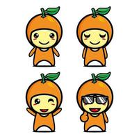 conjunto de colección de lindo personaje de diseño de mascota naranja. Aislado en un fondo blanco. concepto de paquete de idea de logotipo de mascota de personaje lindo vector