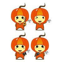 Set collection of cute pumpkin mascot design character. Isolated on a white background. Cute character mascot logo idea bundle concept vector