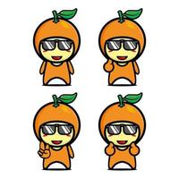 Set collection of cute orange mascot design character. Isolated on a white background. Cute character mascot logo idea bundle concept vector