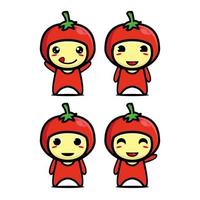 Set collection of cute tomato mascot design. Isolated on a white background. Cute character mascot logo idea bundle concept vector