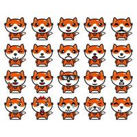 Set collection of cute fox mascot design character. Isolated on a white background. Cute character mascot logo idea bundle concept vector