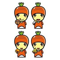 Set collection of cute carrot mascot design character. Isolated on a white background. Cute character mascot logo idea bundle concept vector