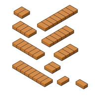 Set of red brick fence in isometric view. vector