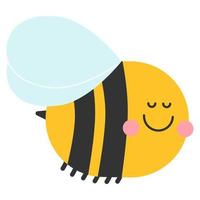 lindo personaje de abeja sonriente. insecto abejorro con alas. logotipo vectorial de rayas amarillas y negras para la granja de locar de miel. icono de tipo infantil para tarjetas de guardería, carteles, impresión en papel, tela y ropa. vector