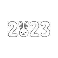 2023 year of hare holiday, sign rabbit character new year, outline. Vector illustration