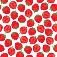 Strawberry seamless pattern, red berry background. Repeat fruit print design. Whole and cut strawberry vector background