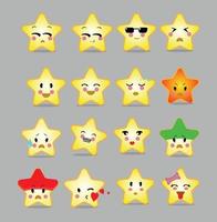 conjunto de emoticonos de estrellas. colección de icono de emoticono de diferencia de caricatura de estrella linda. ilustración de icono de vector. vector