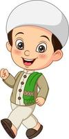 Happy muslim boy cartoon walking vector