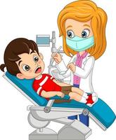 Doctor dentist cartoon checking boy teeth vector