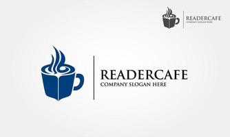 Reader Cafe Logo Template. Coffee cup concept reading. Vector logo illustration.