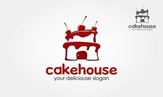 Cake house Logo Template. This sign is a cute sign that consists of cake icon, decorative design elements and delicious slogan.