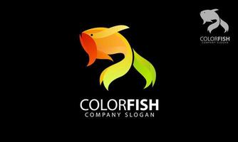 Color Fish Vector Logo Template on black background. Our logo could be used design studio, art school, kindergarten, hand craft artist, printing company, event agency, software development and app.