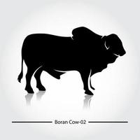 vaca boran con sombra negra y en blanco. esta silueta es adecuada para íconos, símbolos, negocios, imágenes de productos, restaurantes que sirven platos de carne, o también puede usarse para negocios de cría de vacas. vector