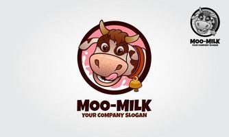 personaje de dibujos animados de la mascota de la leche moo. una plantilla de logotipo de personaje de caricatura de vaca. este logotipo es ideal para el logotipo de alimentos, productos de leche o queso, productos de helados, productos de yogur y otros. vector