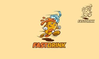Fast Drink Logo Cartoon Character. Vector illustration of takeaway fast drink running. Creative mascot cartoon drink concept.