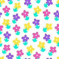 Seamless pattern with cartoon flowers vector